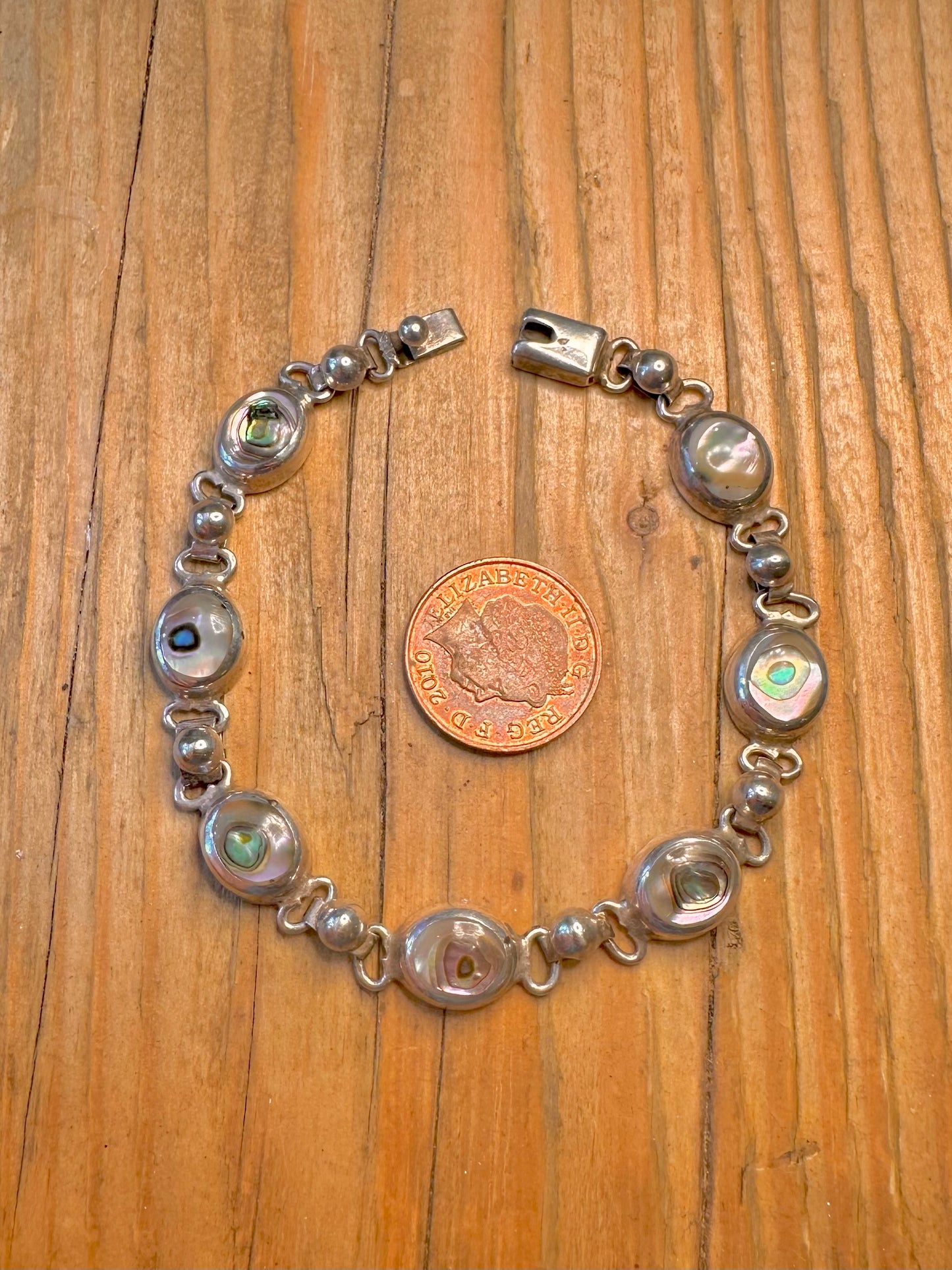 Abalone Oval Link Mexico 925 Sterling Silver 7.5 inch Bracelet
