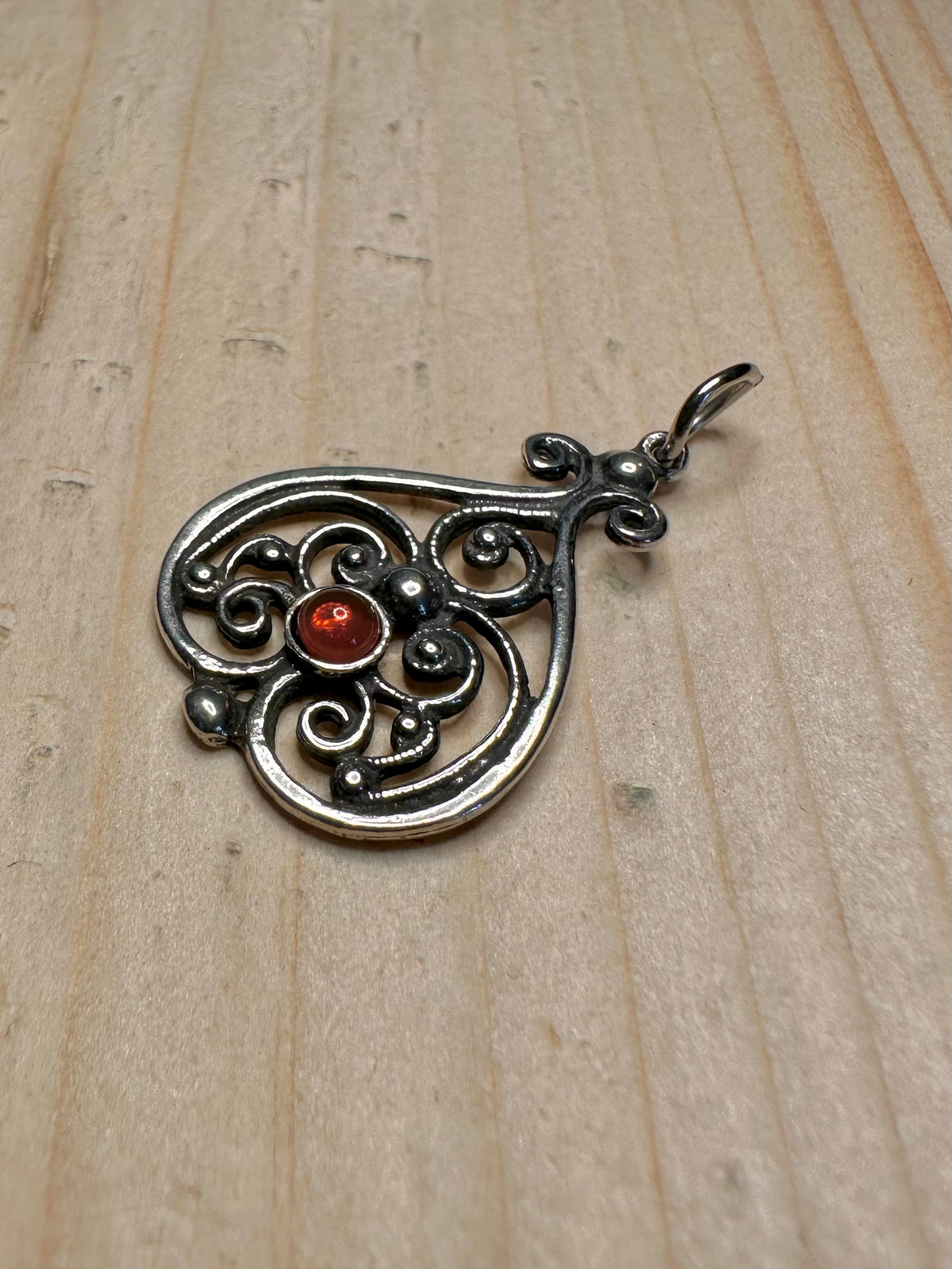 Garnet Swirl Filigree 925 Sterling Silver Pendant