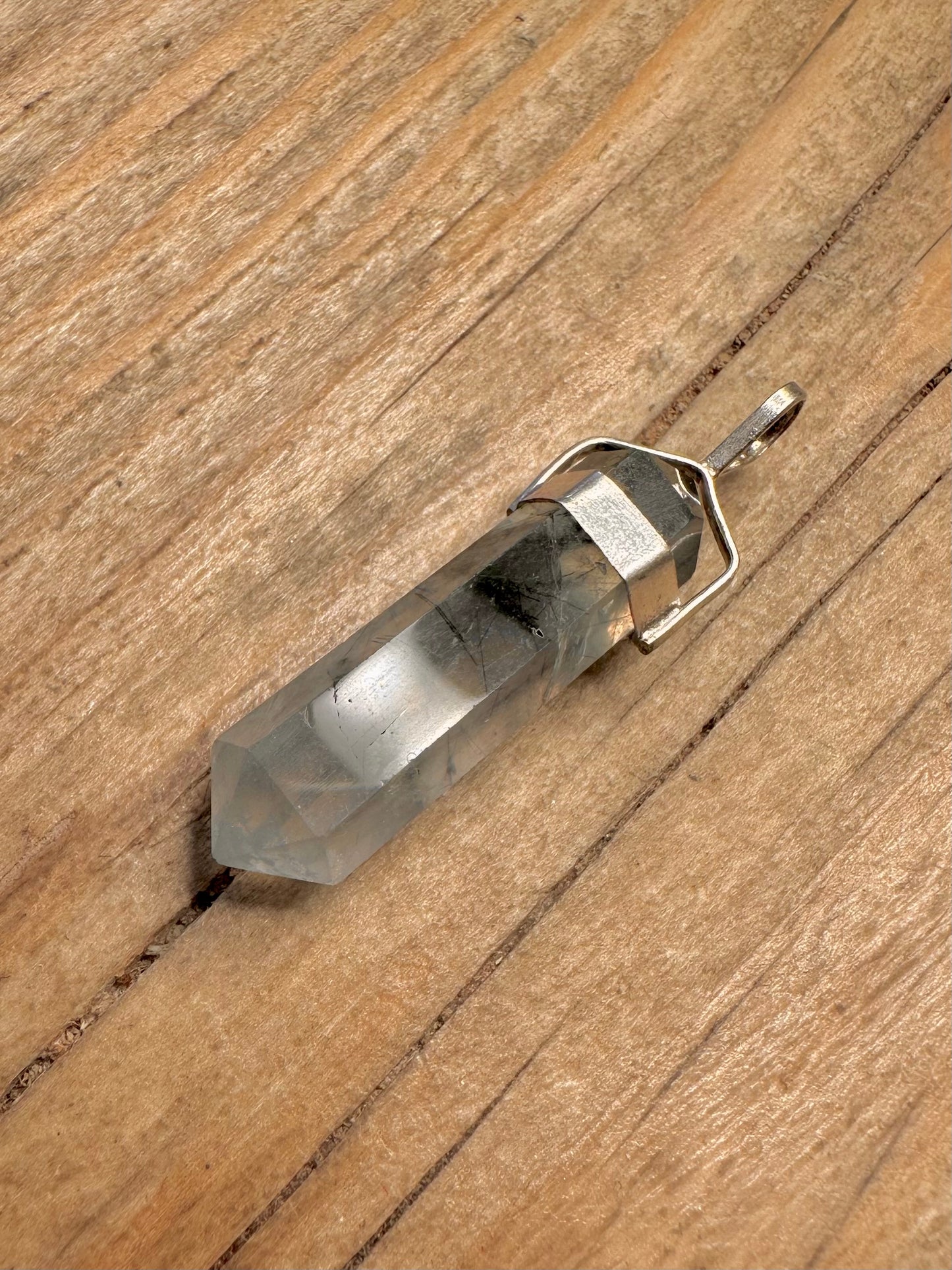 Vintage Rutilated Quarts Pillar 925 Sterling Silver Pendant