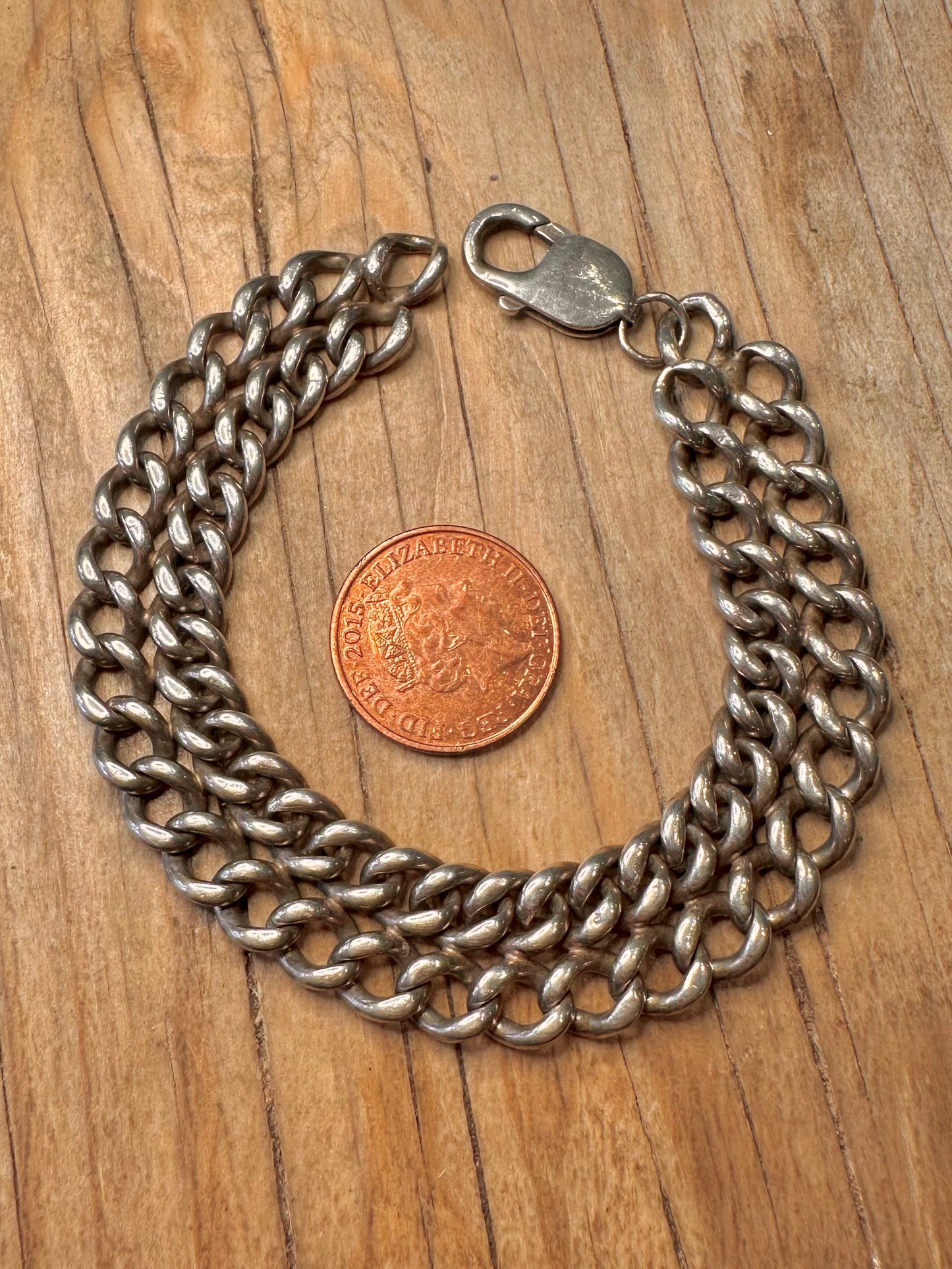 Vintage Double Link Curb Chain 925 Sterling Silver 7.8 inch Bracelet