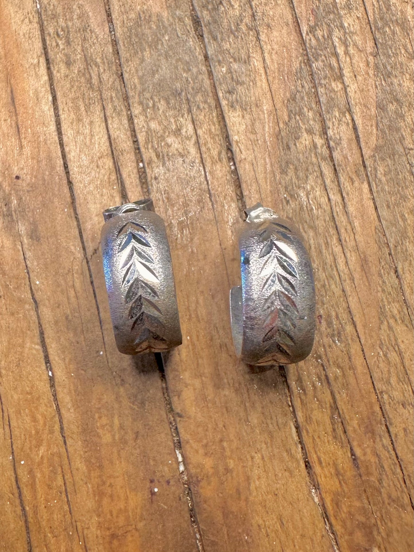 Engraved Half Hoops 925 Sterling Silver Earrings
