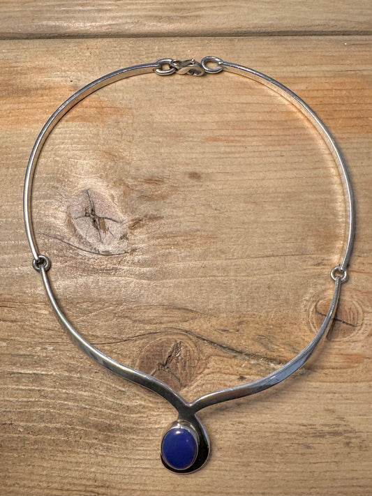 Modernist Lapis Articulated 925 Silver 15 inch Collar Necklace
