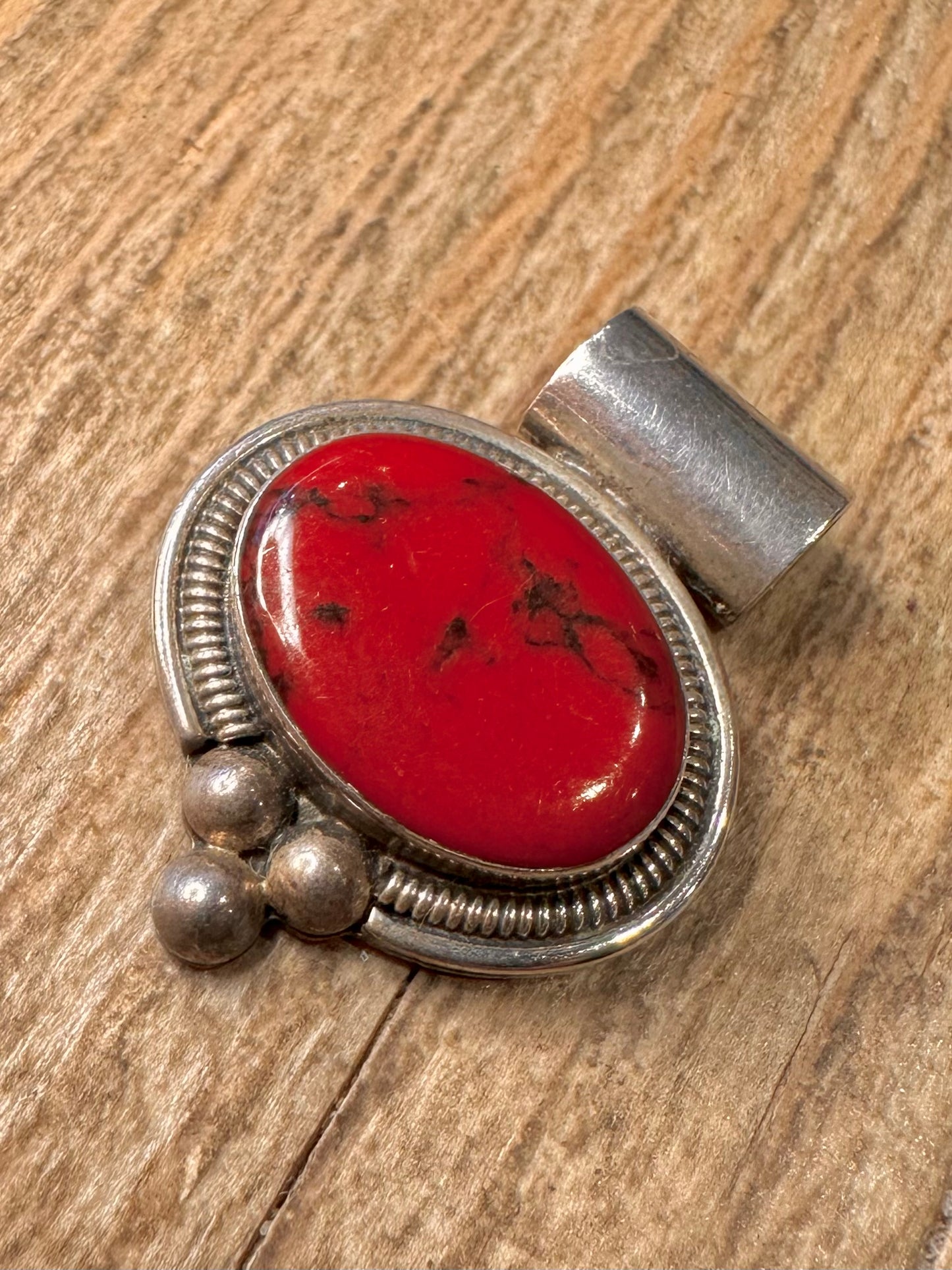 Vintage Red Jasper Tribal Mexico 925 Sterling Silver Pendant