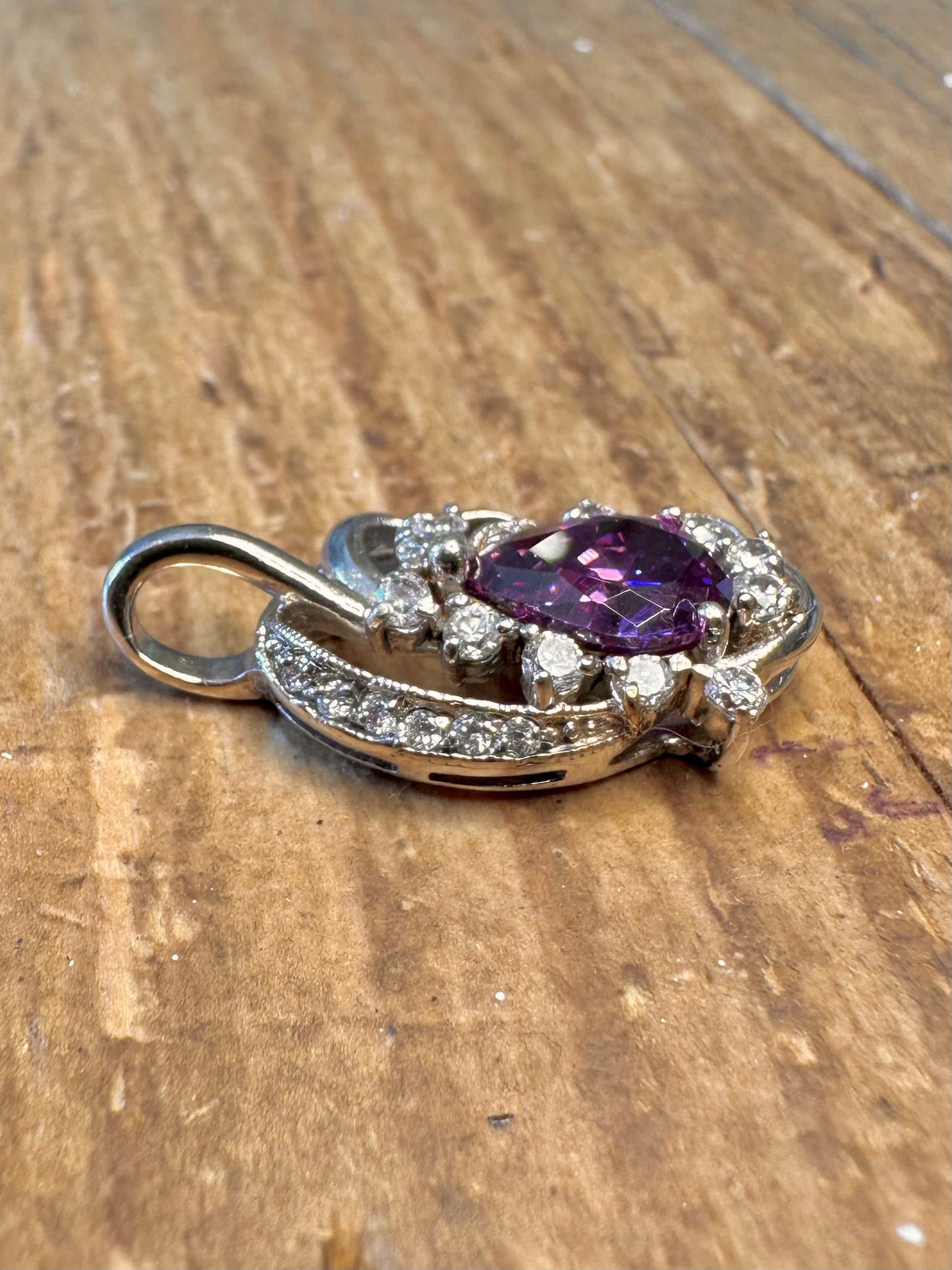 Purple Teardrop and CZ Stone 925 Sterling Silver Pendant