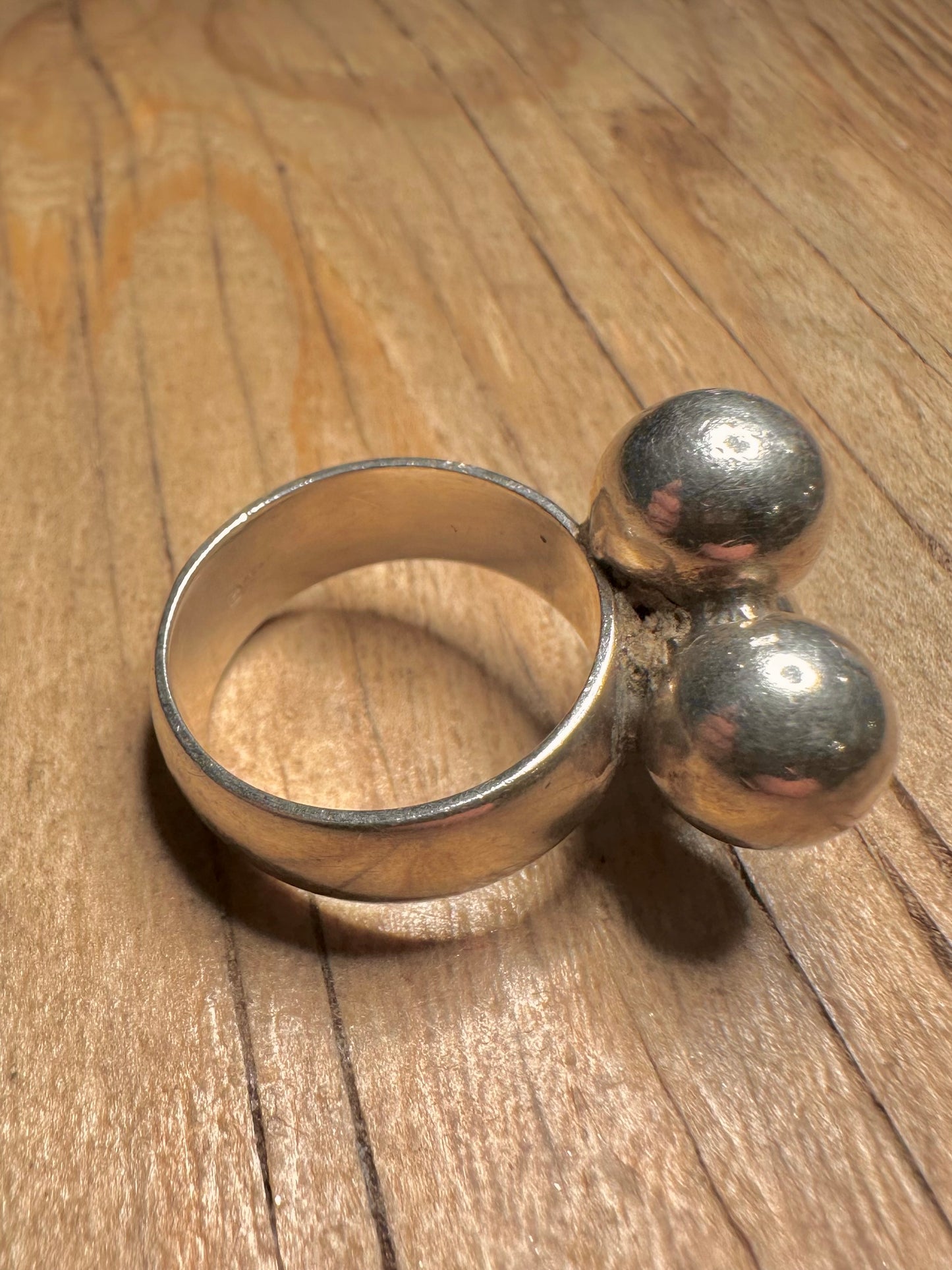 Abstract Three Balls 925 Sterling Silver Size T1/2 Ring
