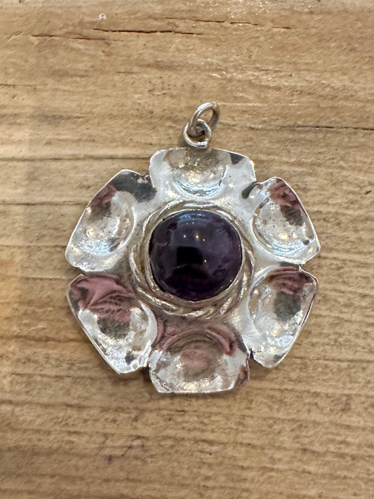 Abstract Handmade Amethyst Flower 925 Silver Pendant