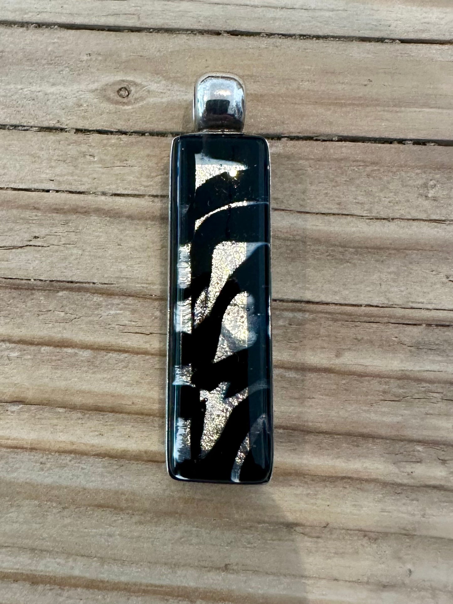 Abstract Black and Silver Resin Rectangle 925 Silver Pendant