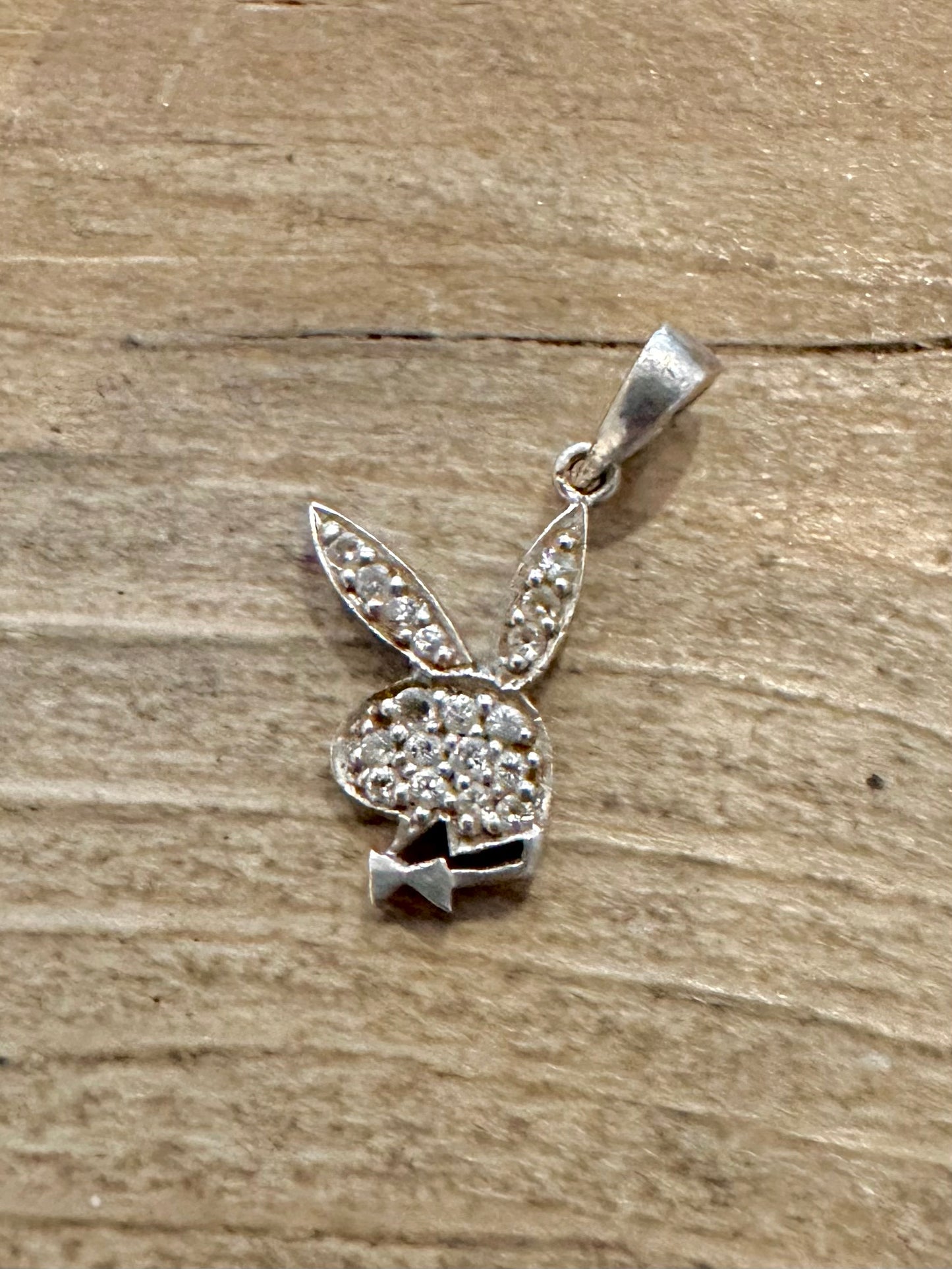 Vintage Play Boy Rabbit CZ Stones 925 Silver Pendant