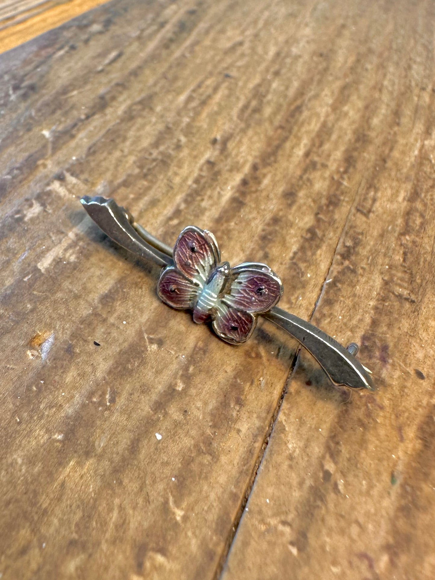 Enamel Purple Butterfly 925 Sterling Silver Brooch