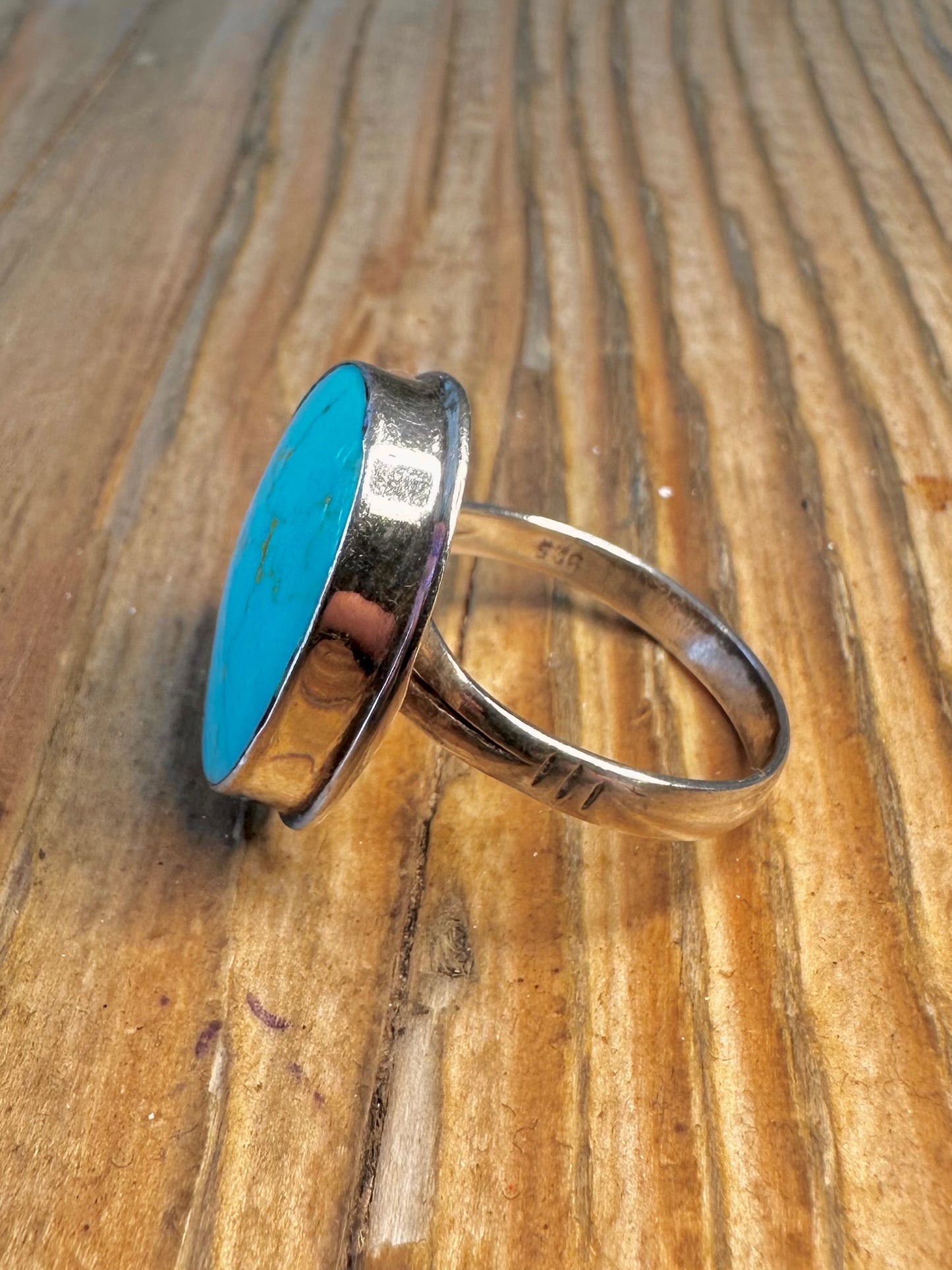 Turquoise Cabochon 925 Sterling Silver Size Q Ring