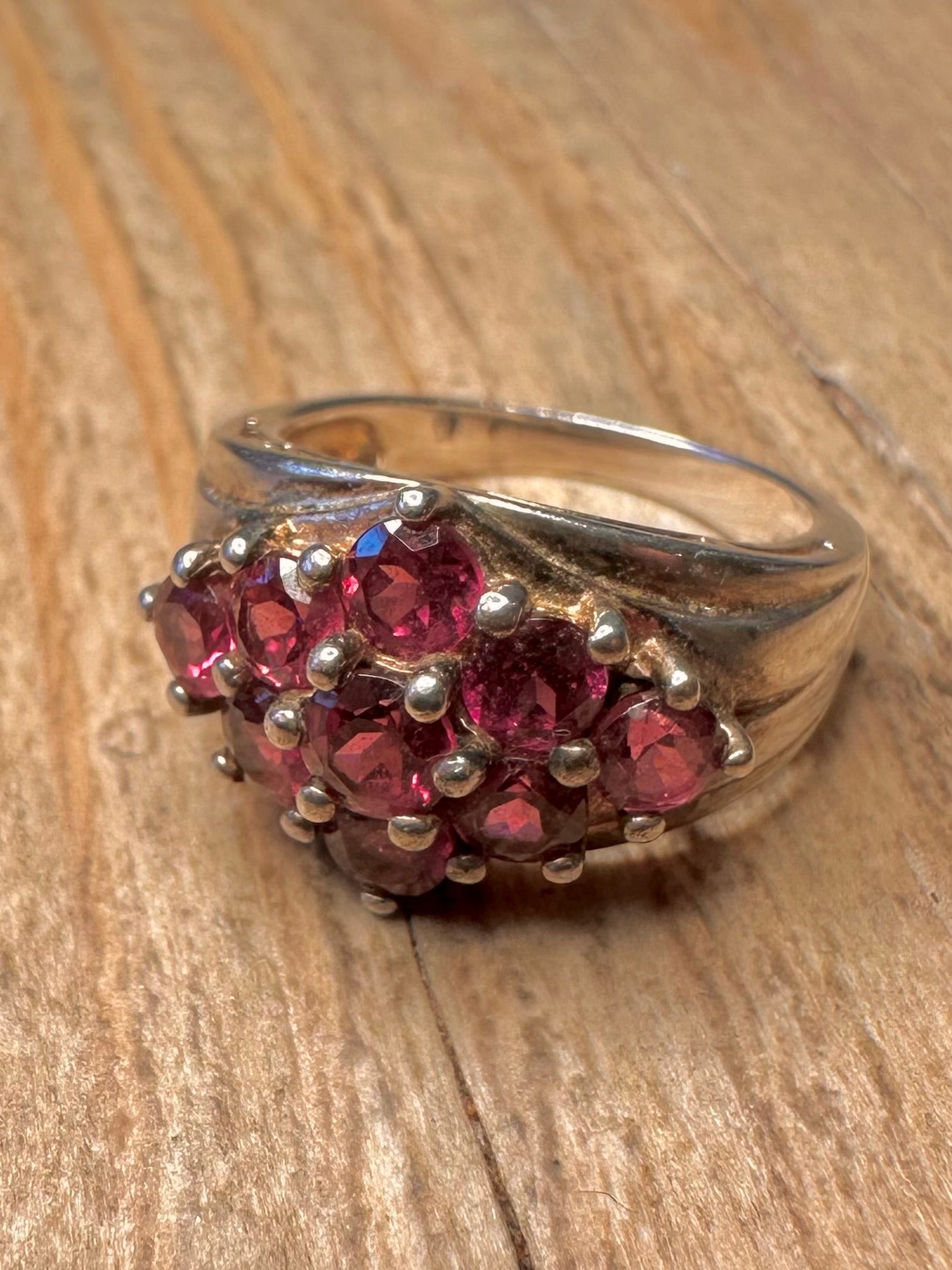 Vintage Garnet Cluster 925 Sterling Silver Size J Ring
