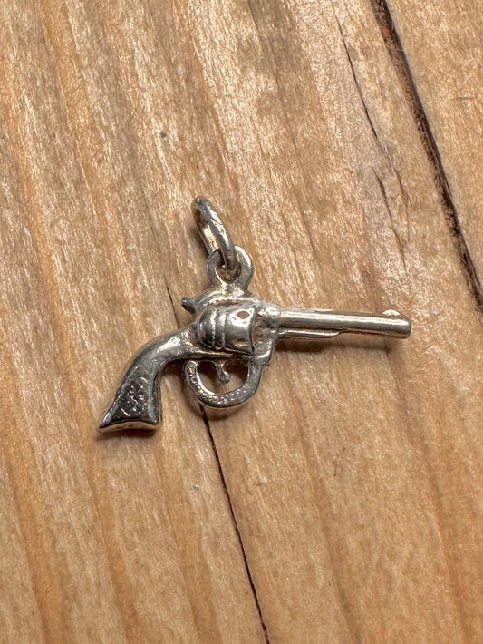 Vintage Gun Revolver 925 Sterling Silver Charm Pendant
