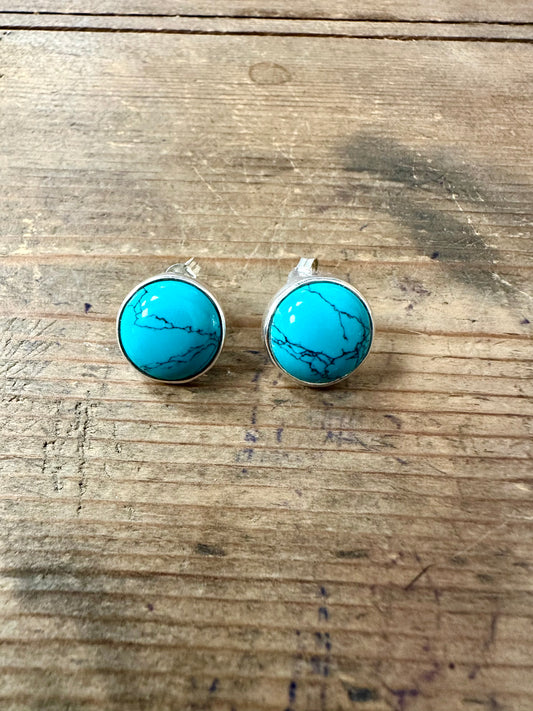 Modern Polished Turquoise Stud 925 Silver Earrings