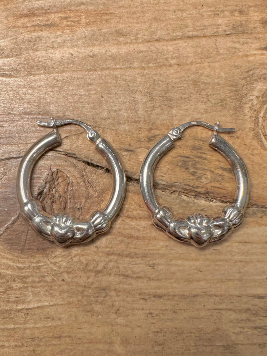 Vintage Claddagh Hoops 925 Silver Earrings