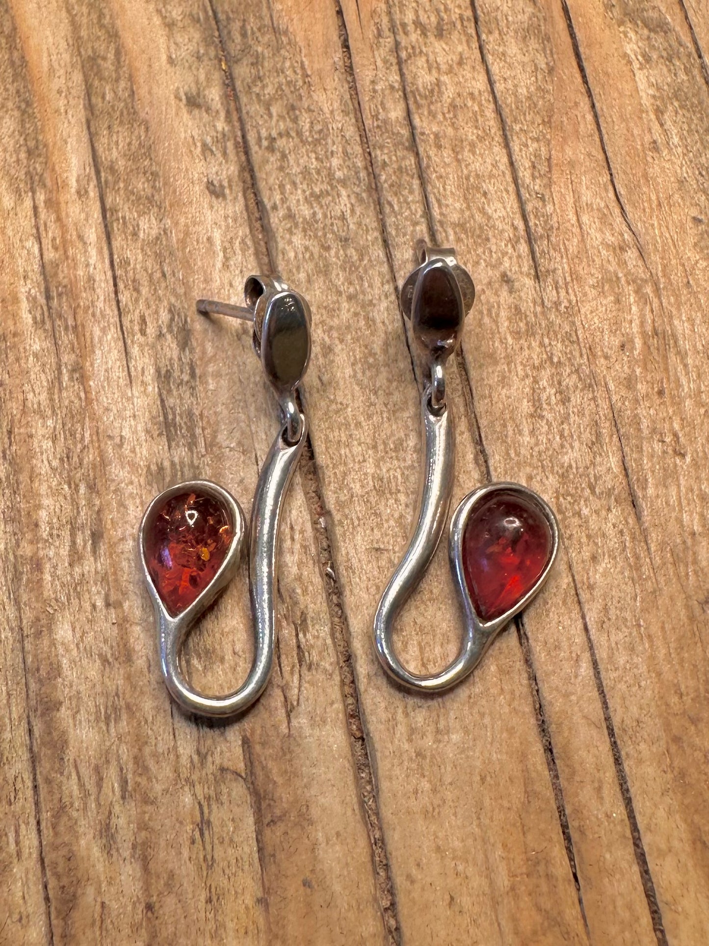 Abstract Amber Snake 925 Sterling Silver Earrings