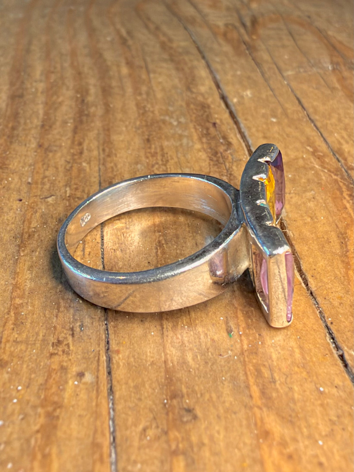 Multi Coloured Covered Stones 925 Sterling Silver Size O Ring