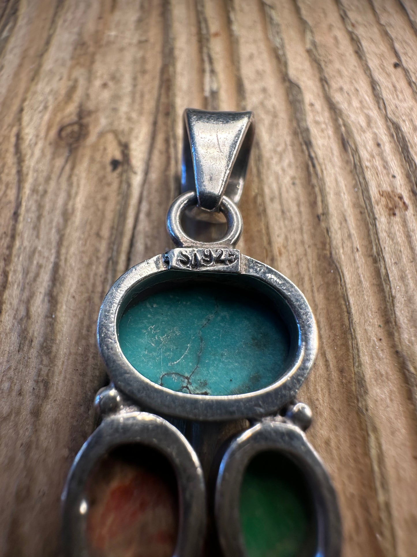 Turquoise and Coral Cluster 925 Sterling Silver Pendant