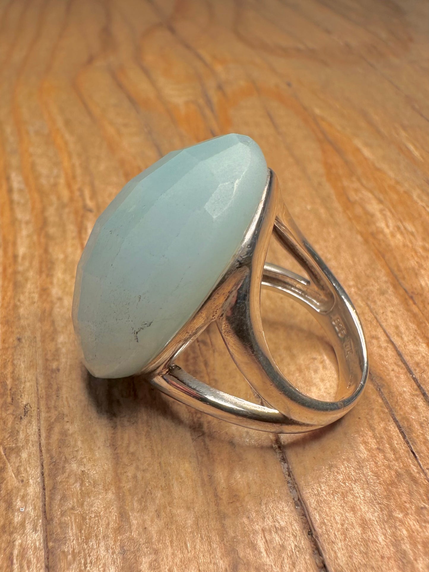 Modern Faceted Large Blue Stone 925 Sterling Silver Size K Ring