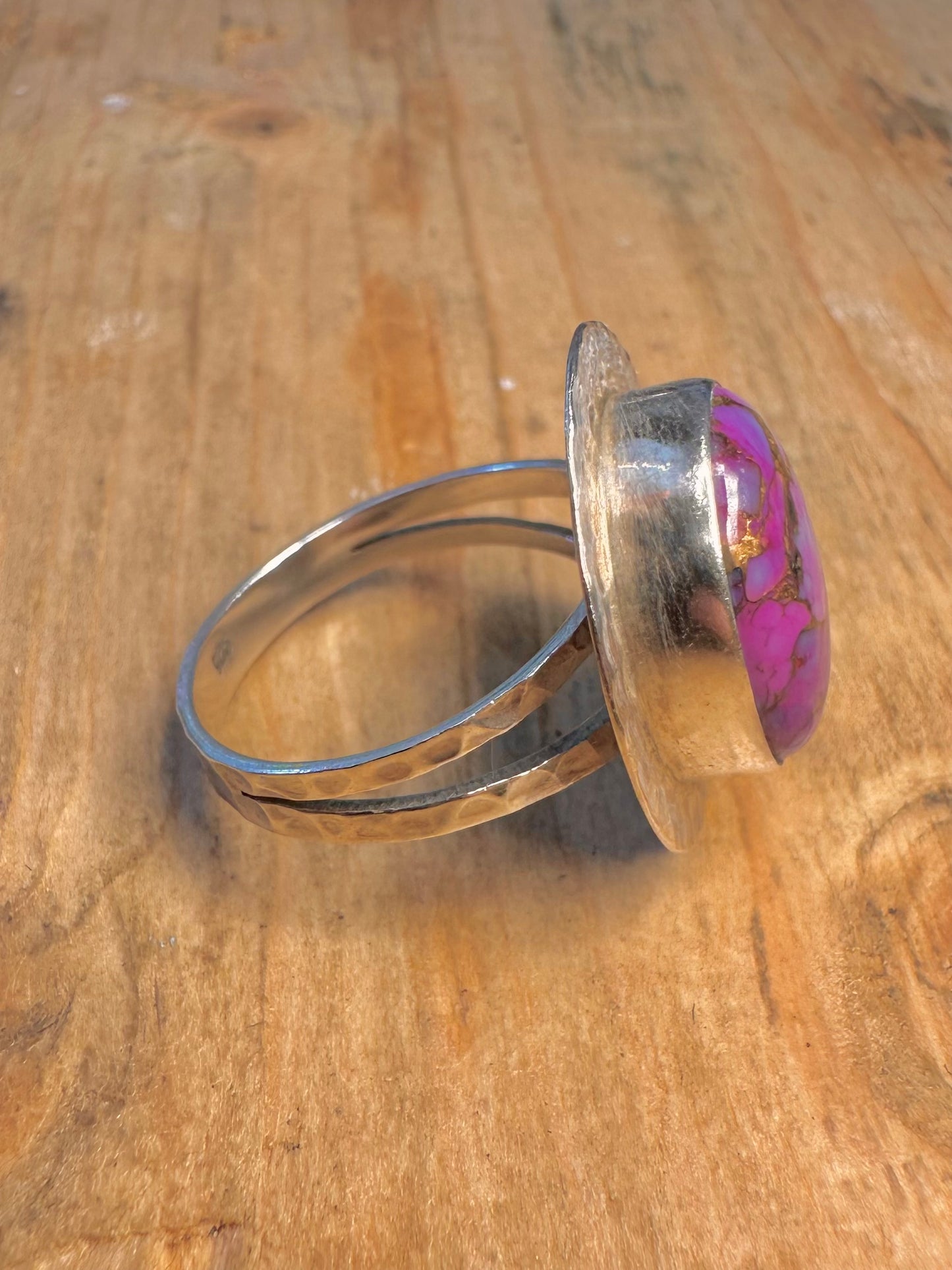 Purple Copper Turquoise Hammered Oval 925 Sterling Silver Size S Ring