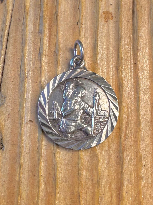 St Christopher Textured Border and Transport Back 925 Sterling Silver Pendant
