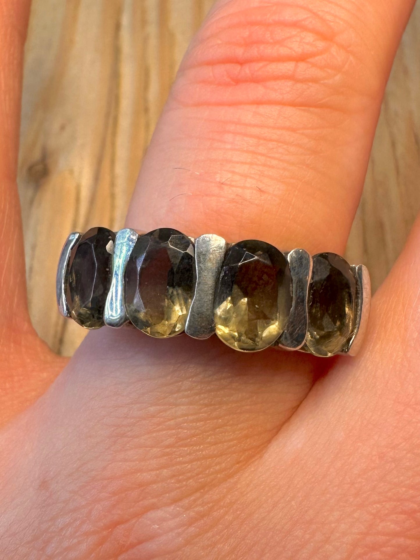 Vintage Smokey Quarts 925 Sterling Silver Size P Ring