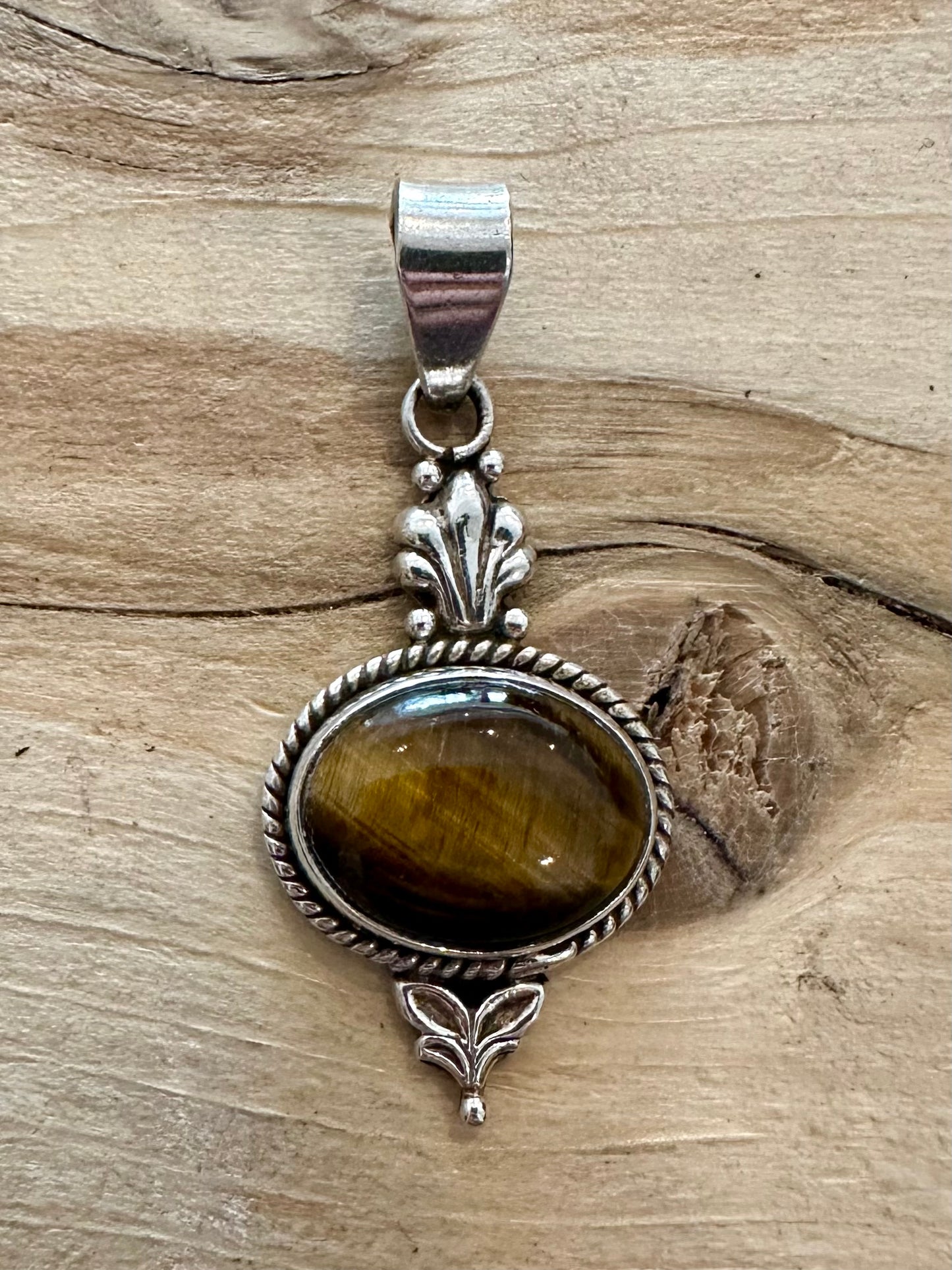 Vintage Tigers Eye Tribal 925 Silver Pendant