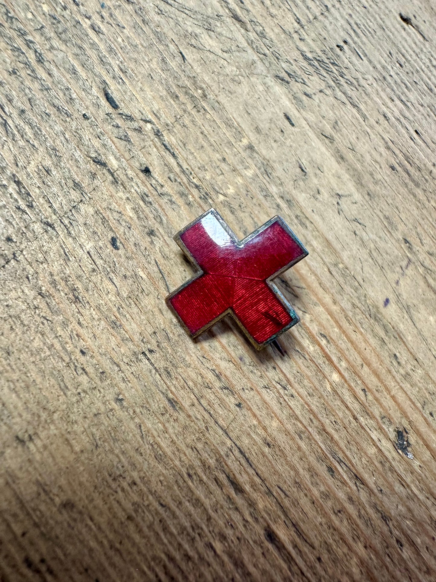 Vintage Red Cross Enamel Costume Brooch