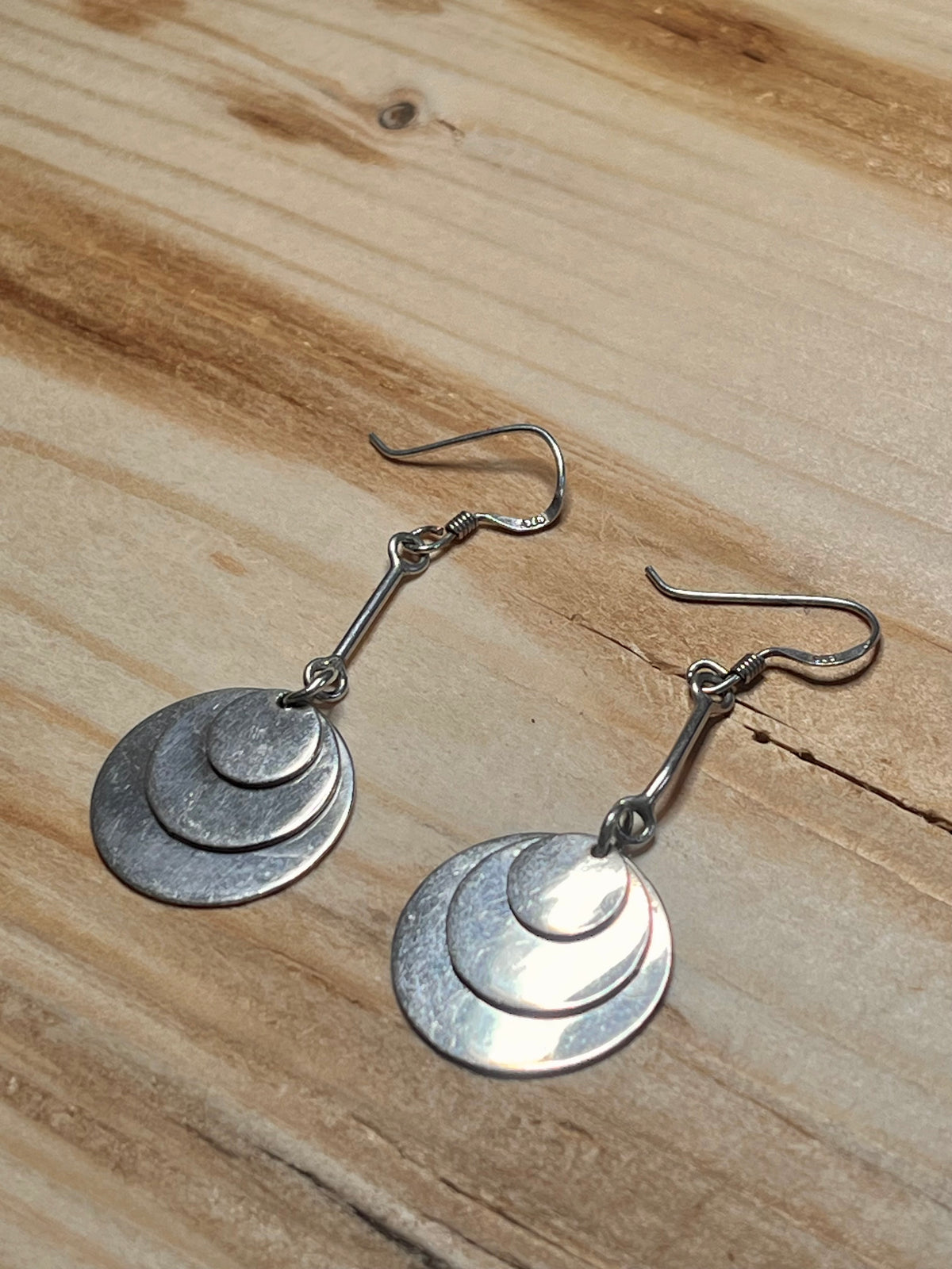 Stacked Circle 925 Sterling Silver Drop Earrings