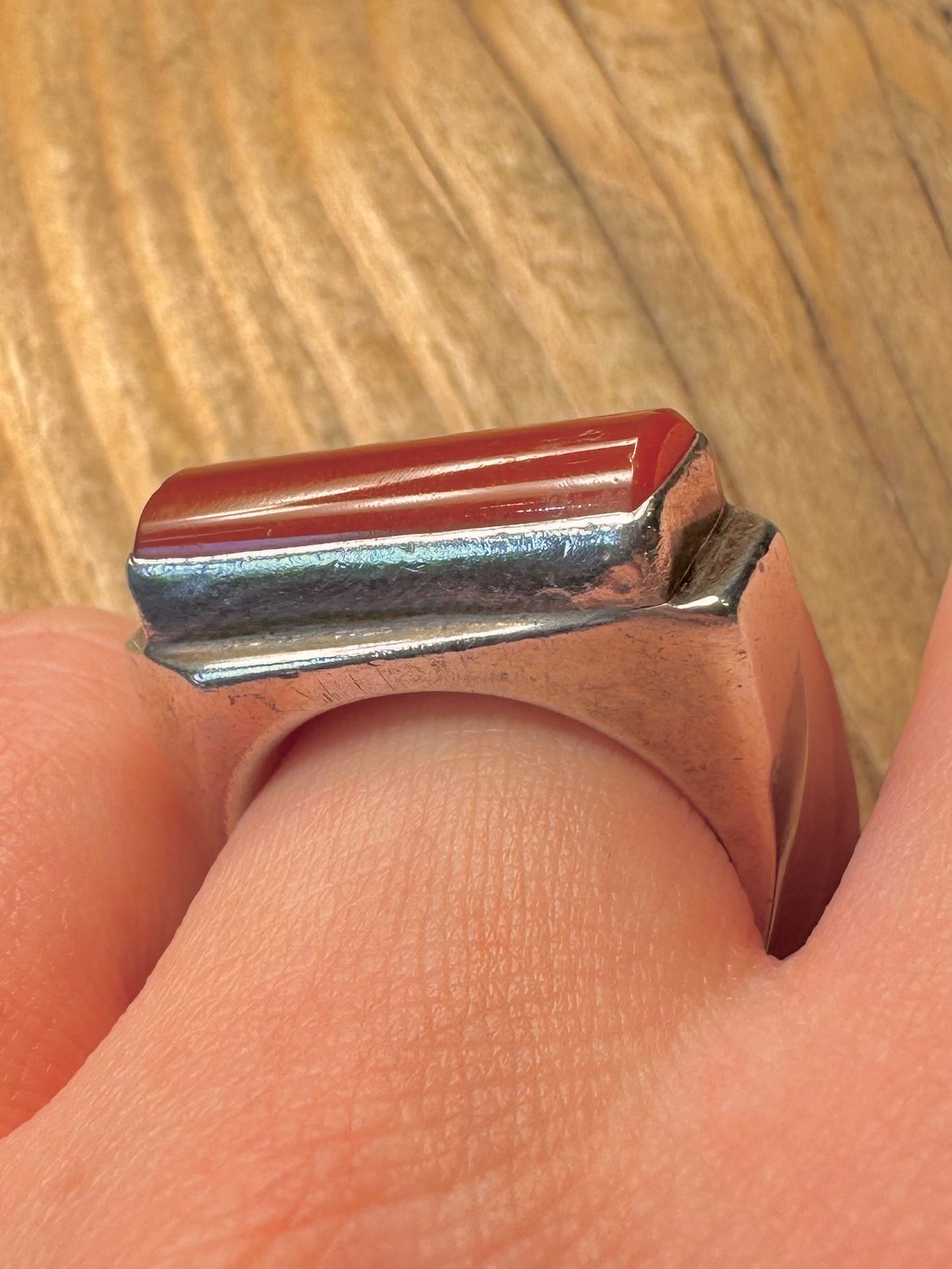 Abstract Carnelian Rectangle Chunky Europe Hallmarked 925 Sterling Silver Size S Ring