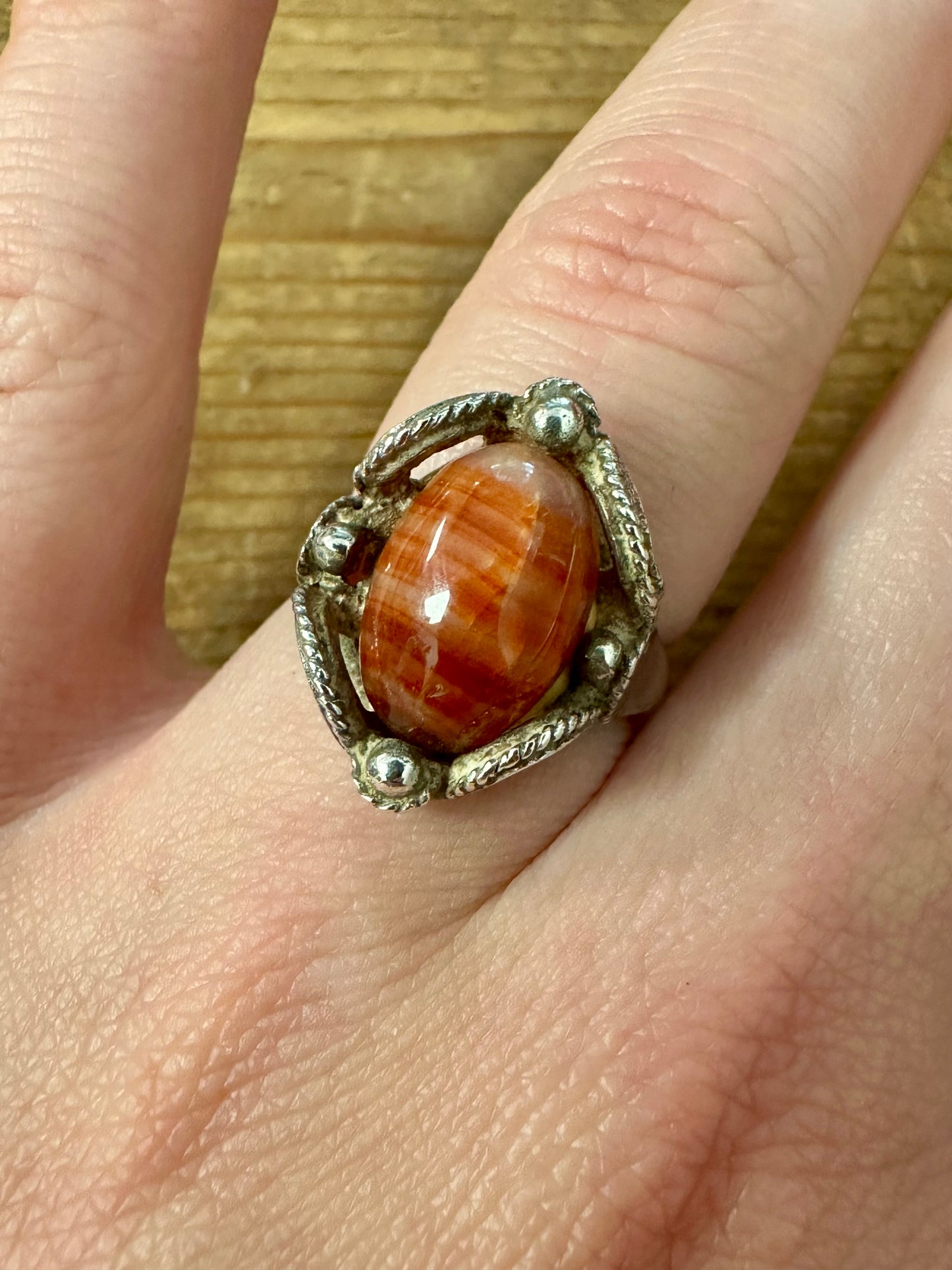 Vintage Banded Agate Ornate 925 Silver Size O Ring