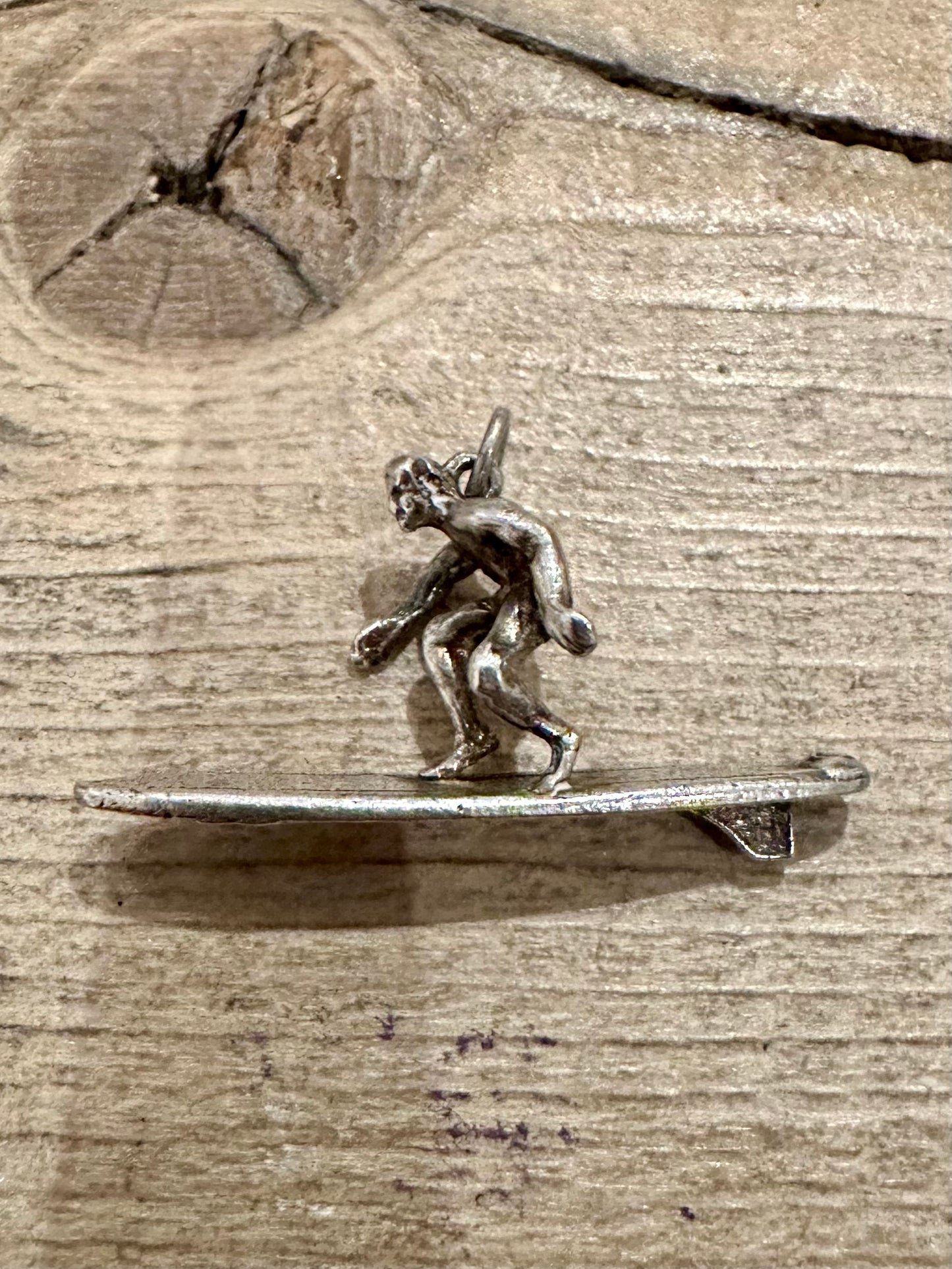 Vintage Surfer on Surfboard 925 Silver Pendant