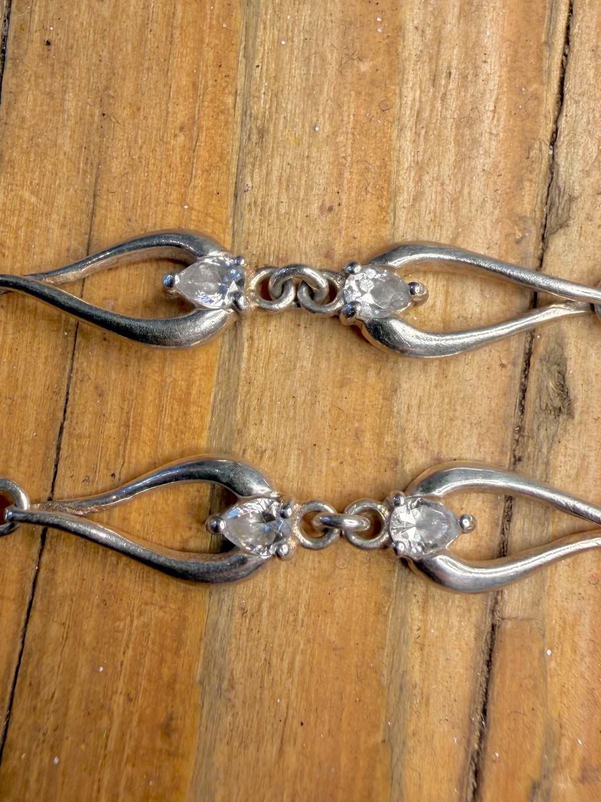 Teardrop Link Cubic Zirconia 925 Sterling Silver 6.5 to 8 inch Bracelet