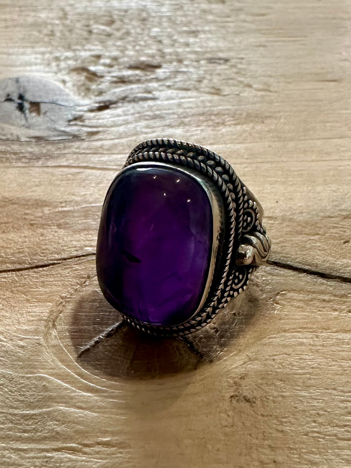 Vintage Tribal Amethyst 925 Silver Size N Ring