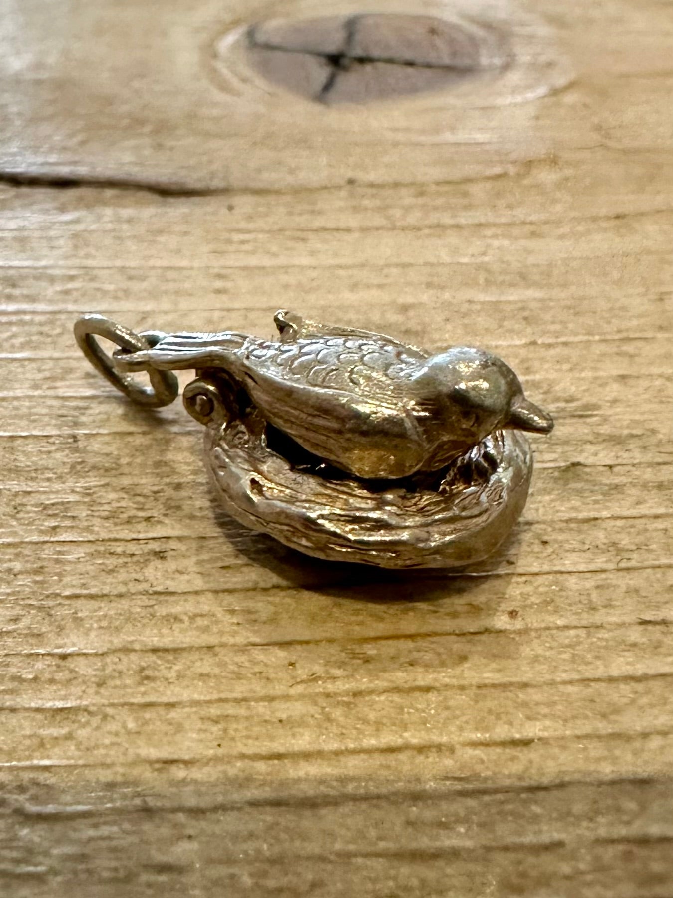 Vintage Bird and Nest Articulated 925 Silver Charm Pendant