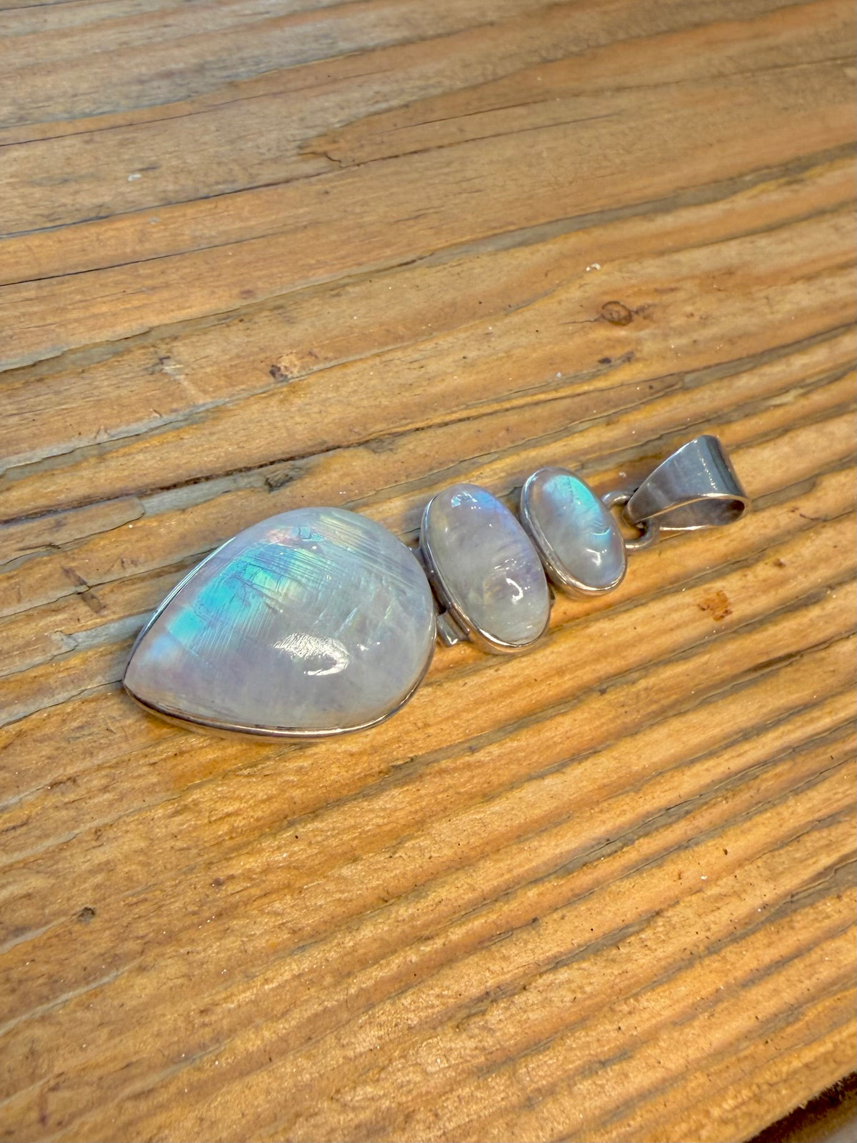 Three Rainbow Moonstone 925 Sterling Silver Pendant