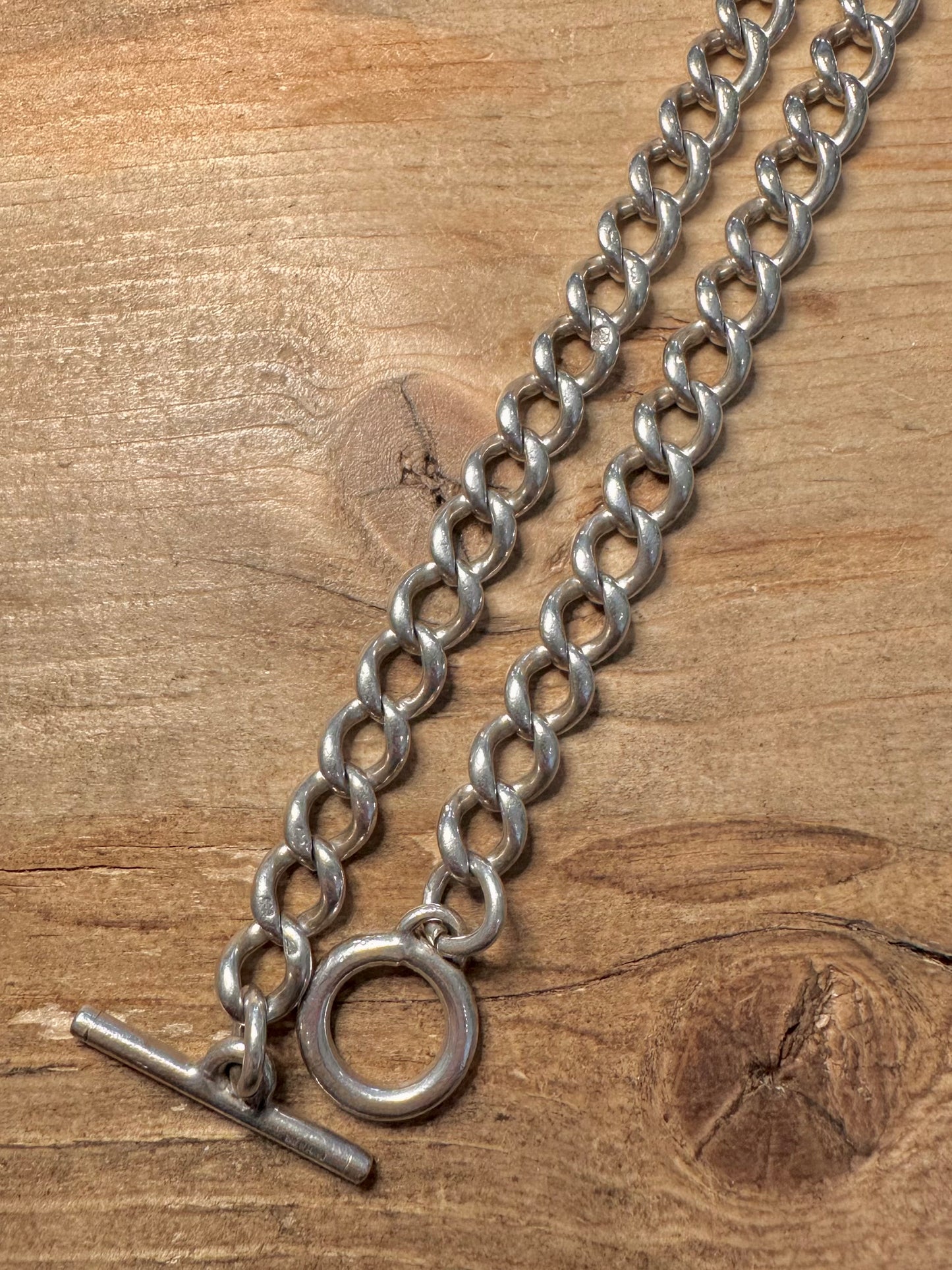 Vintage Curb Chain T Bar Clasp 925 Silver Marked Every Link 16.3 inch Necklace