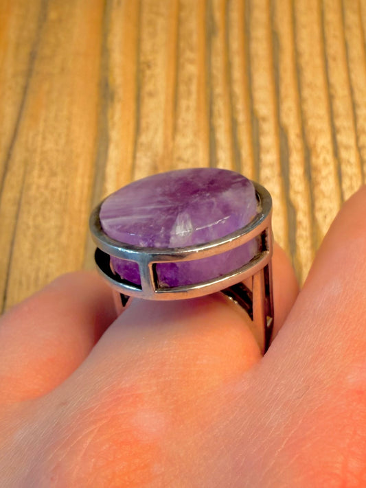 Modernist 1972 Amethyst Circle Maker MC London 925 Sterling Silver Size O1/2 Ring