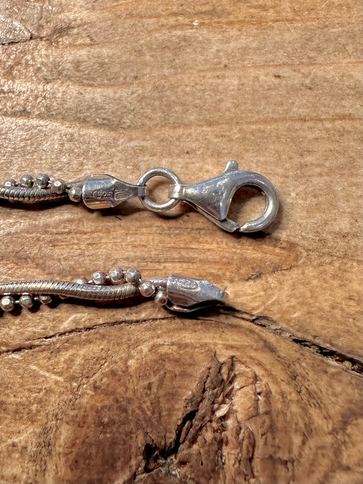 Vintage Snake And Ball Twisted Chain 925 Silver 18.3 inch Necklace