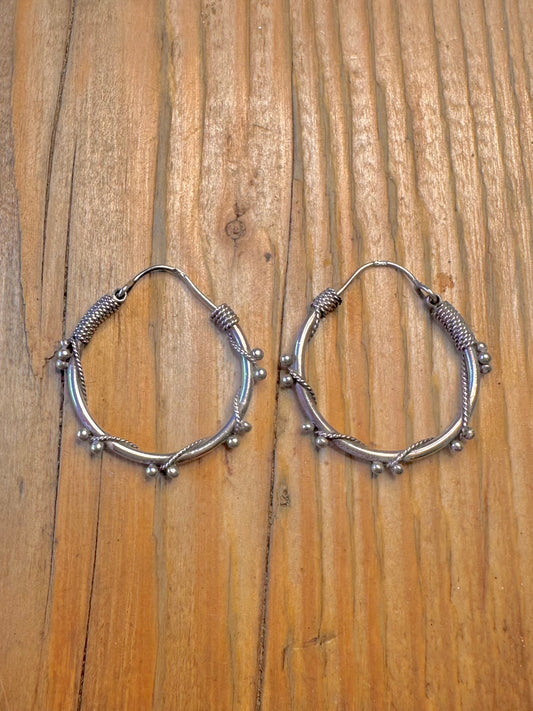 Bali Style Wire Wrapped Hoops 925 Sterling Silver Earrings