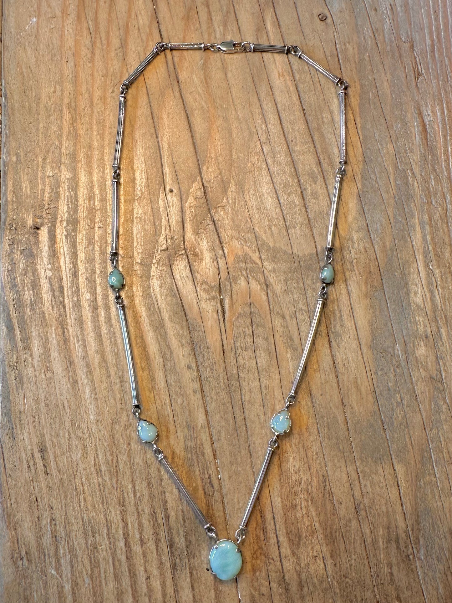 Blue Stone Bar Link 925 Sterling Silver  17 inch Necklace