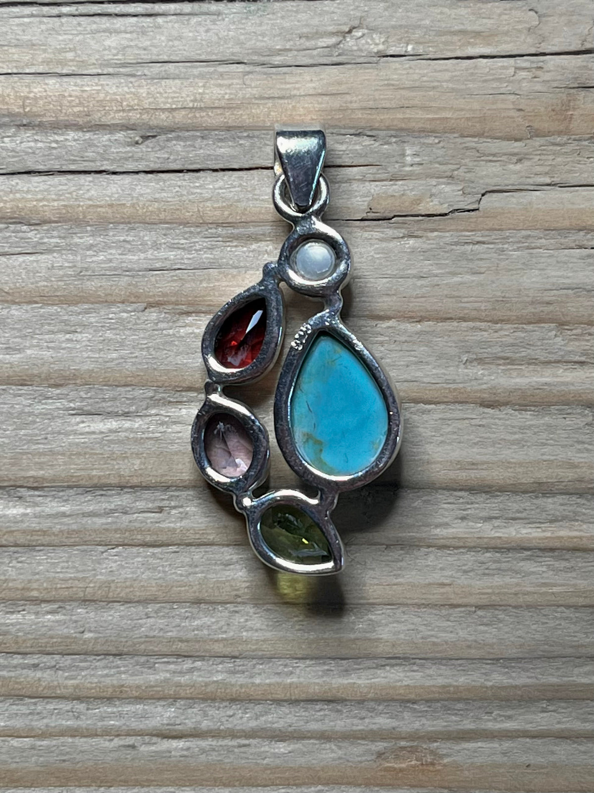 Mixed Gemstone Tear and Oval Shaped 925 Sterling Silver Pendant