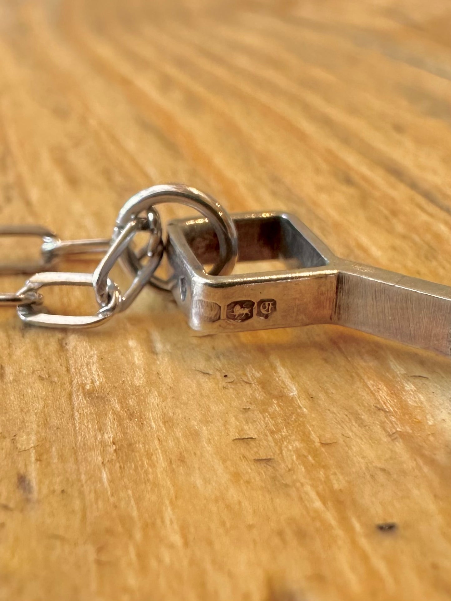 Jack Spencer 1973 Rhombus Sheffield Paper Link Chain 925 Sterling Silver 23.5 inch Necklace Pendant