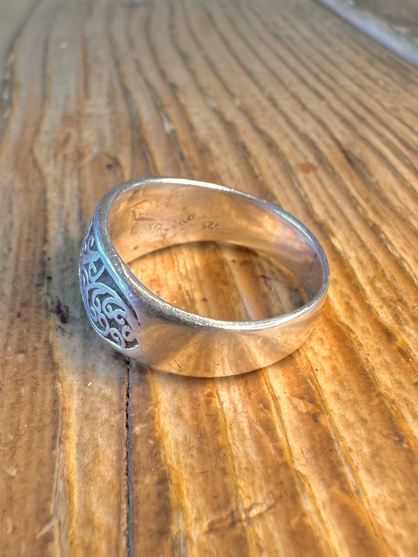 Wide Intricate Design 925 Sterling Silver Size W Ring
