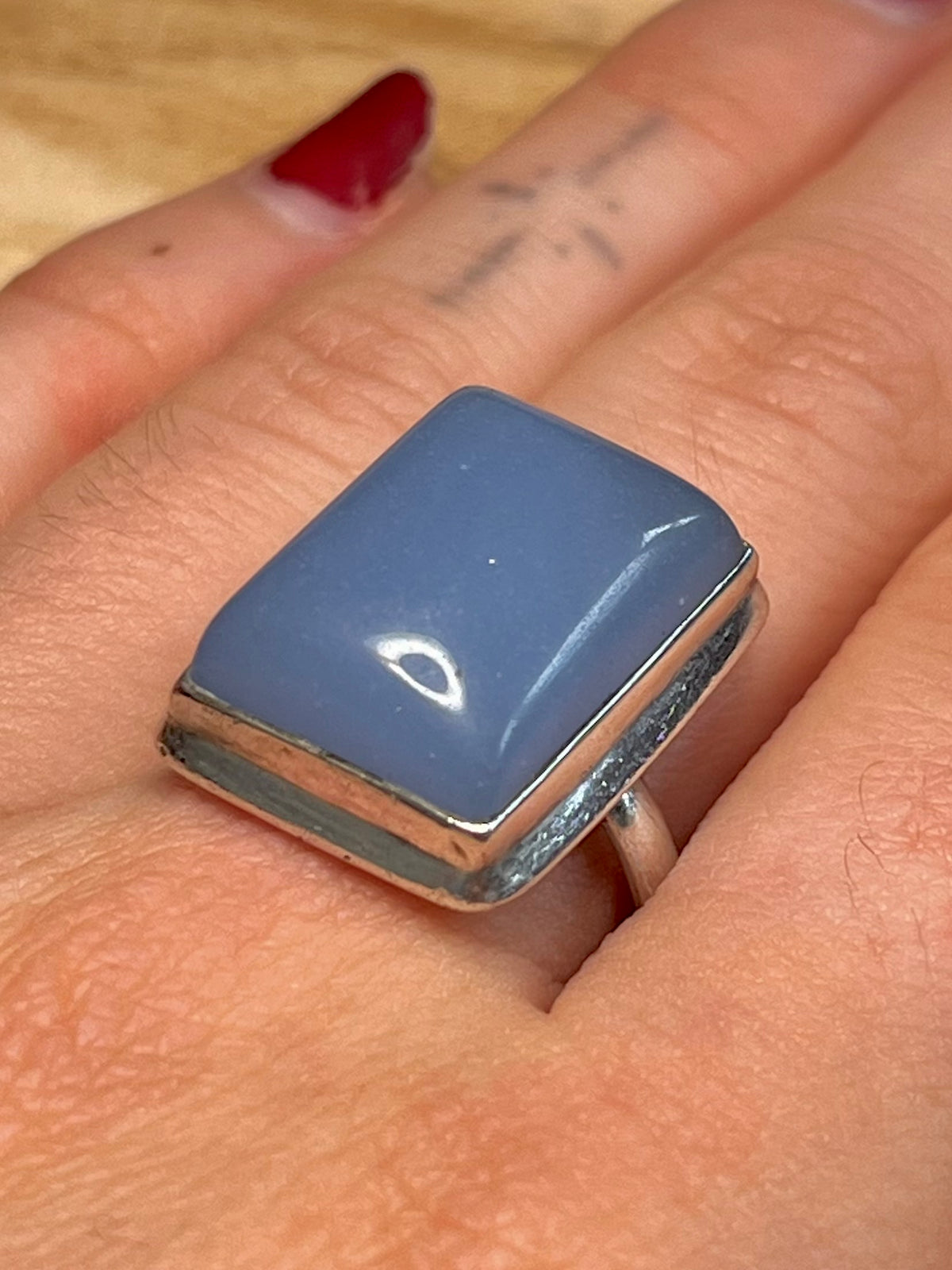 Rectangular Chalcedony 925 Sterling Silver Size Q1/2 Ring