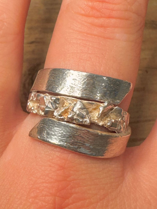 Handmade Textured Overlapping 925 Silver Size W Ring
