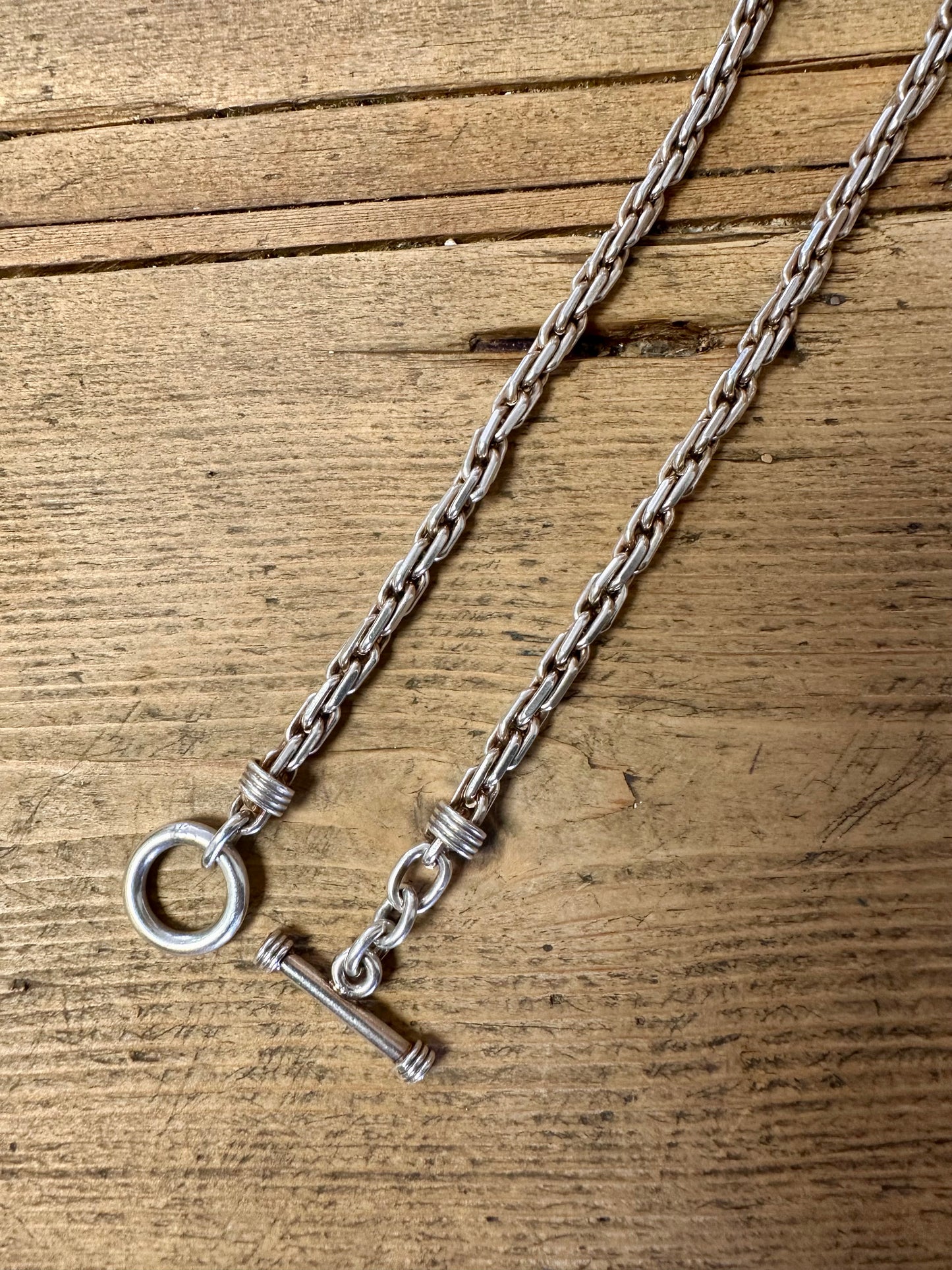 Vintage Cable Chain T Bar Clasp 925 Silver 17.5 inch