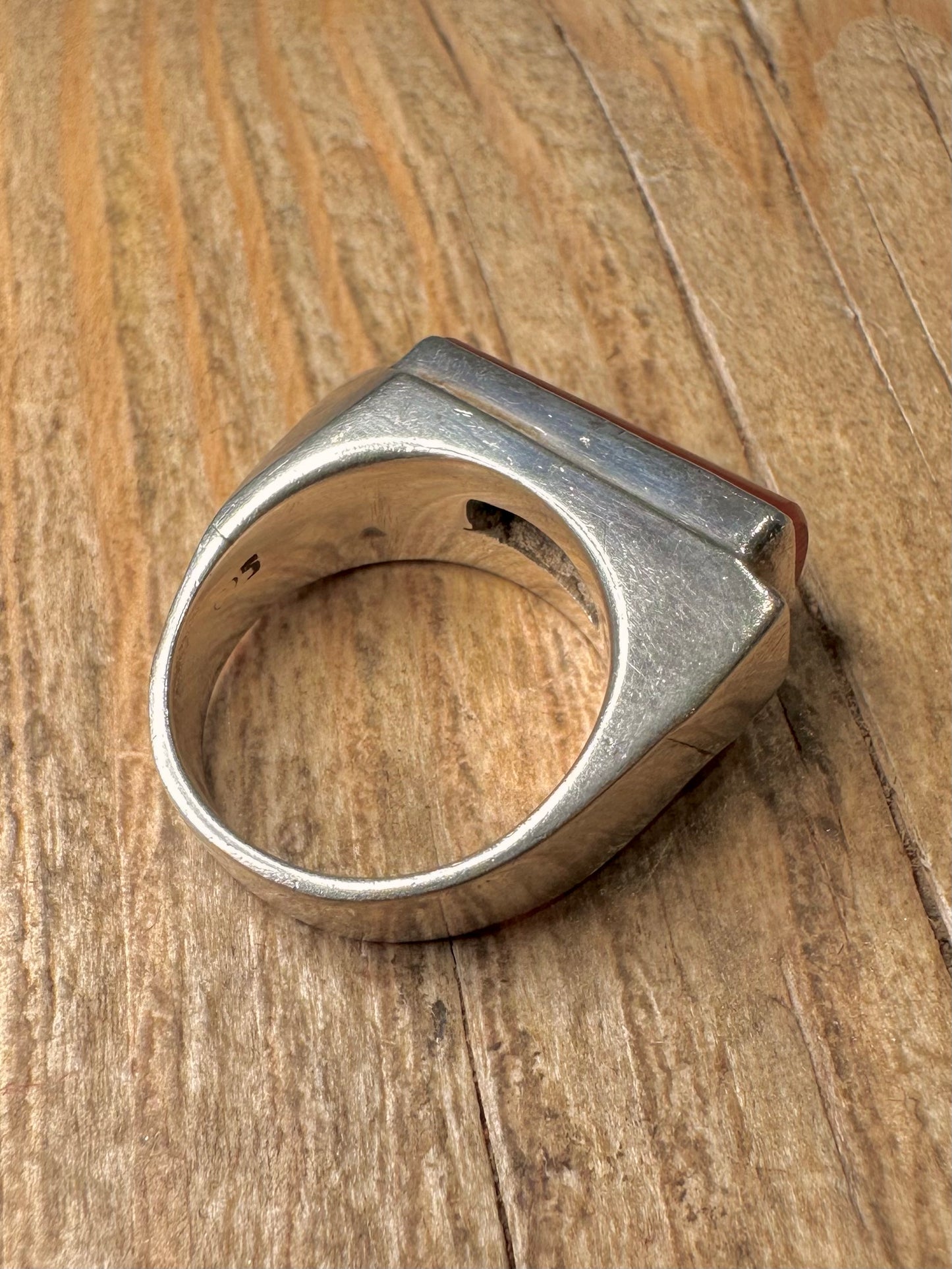 Abstract Carnelian Rectangle Chunky Europe Hallmarked 925 Sterling Silver Size S Ring