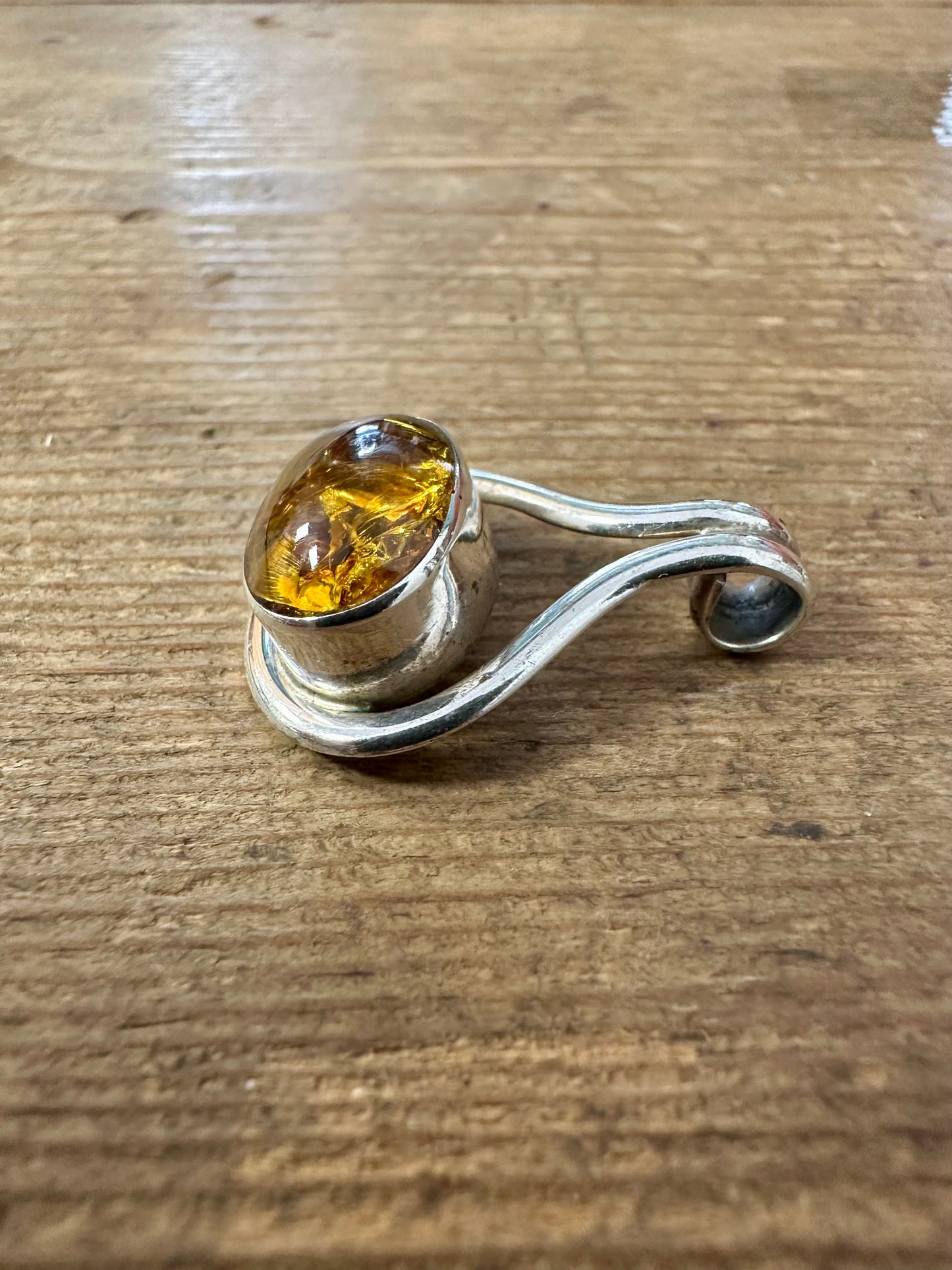 Modernist Amber 925 Silver Pendant