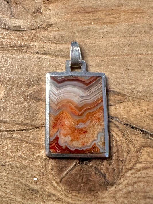 Vintage 1980 Banded Agate 925 Silver Pendant
