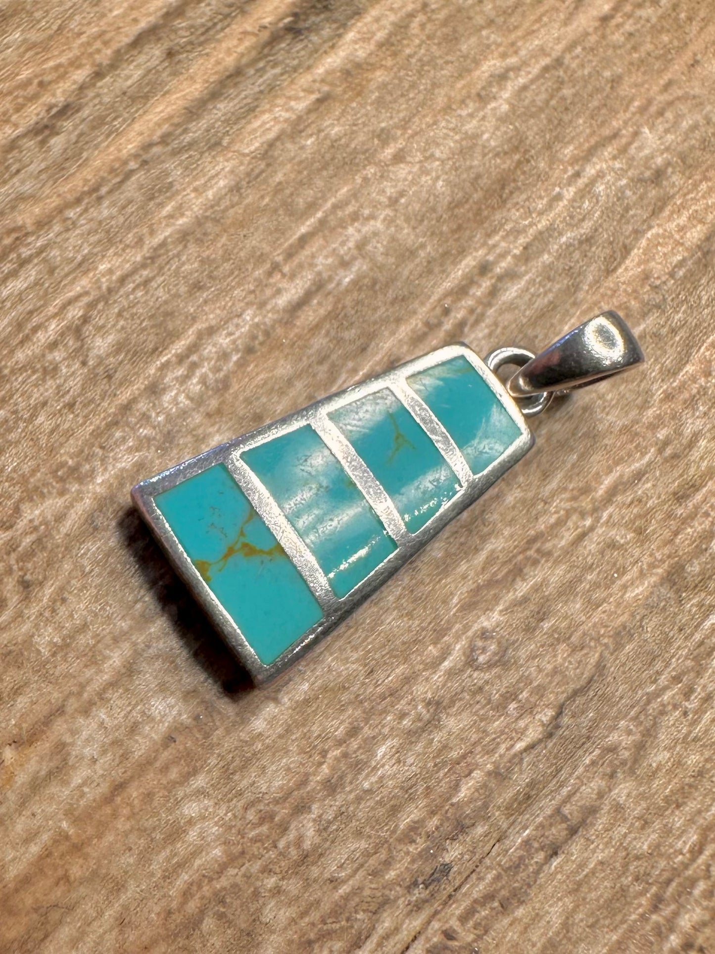 Vintage Turquoise Rectangle 925 Sterling Silver Pendant